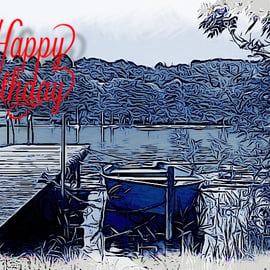 Boat & Jetty Birthday Card A5