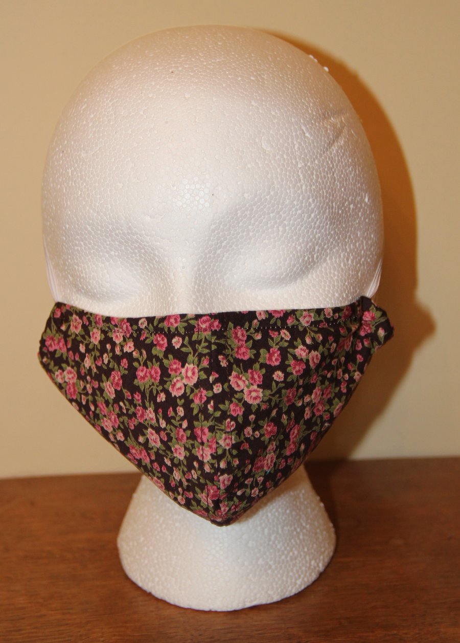 Brown and Pink Floral Adult's Face Covering