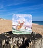 Sussex Deer snow on the downs Mug Coaster set from an original watercolour print - Image 3