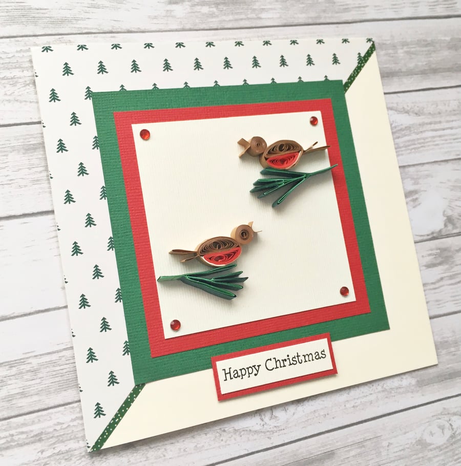 Christmas card - quilled robins