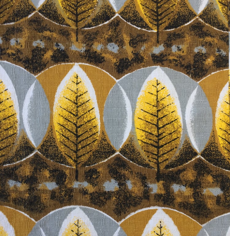 Mid Century RETRO leaf 60s 50s Mustard Grey Barkcloth Vintage Fabric Lampshade