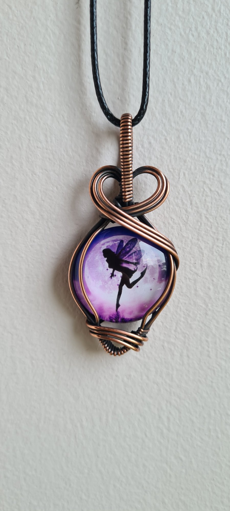 Fairy Tinkerbell Purple Glass & Copper Pendant Necklace Gift Jewellery Jewelry