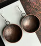 Oxidised copper bowl dangle earrings with sterling silver hooks.