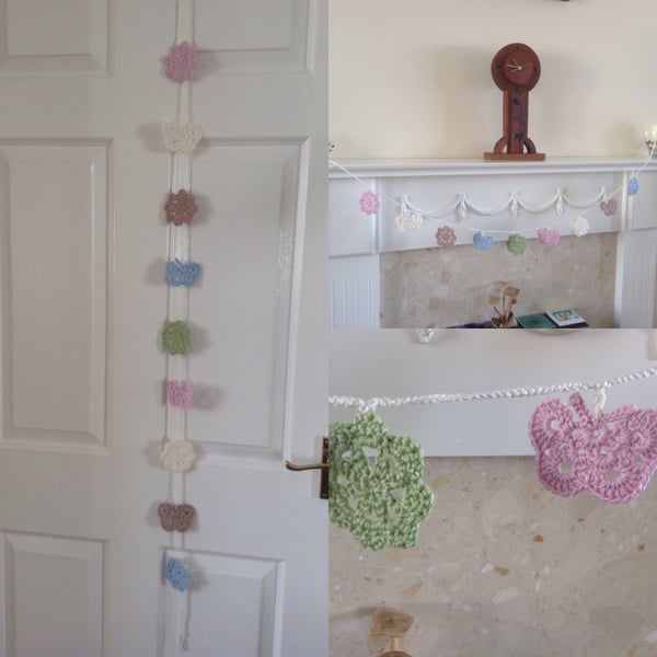 SALE ITEM Crochet Flower and Butterfly Garland