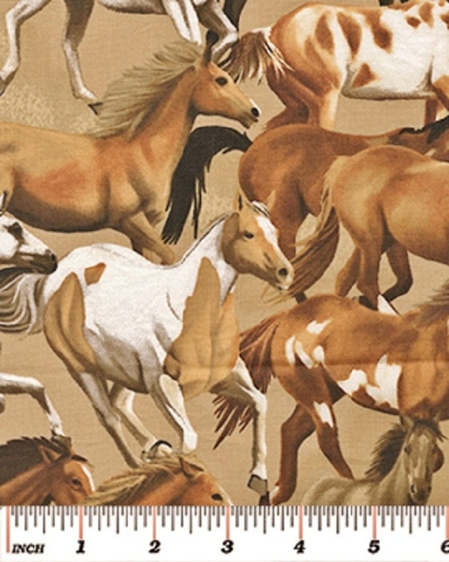 Fat Quarter Wild Wild West Horses Mustang Cotton Quilting Fabric Benartex 8023