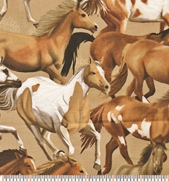 Fat Quarter Wild Wild West Horses Mustang Cotton Quilting Fabric Benartex 8023