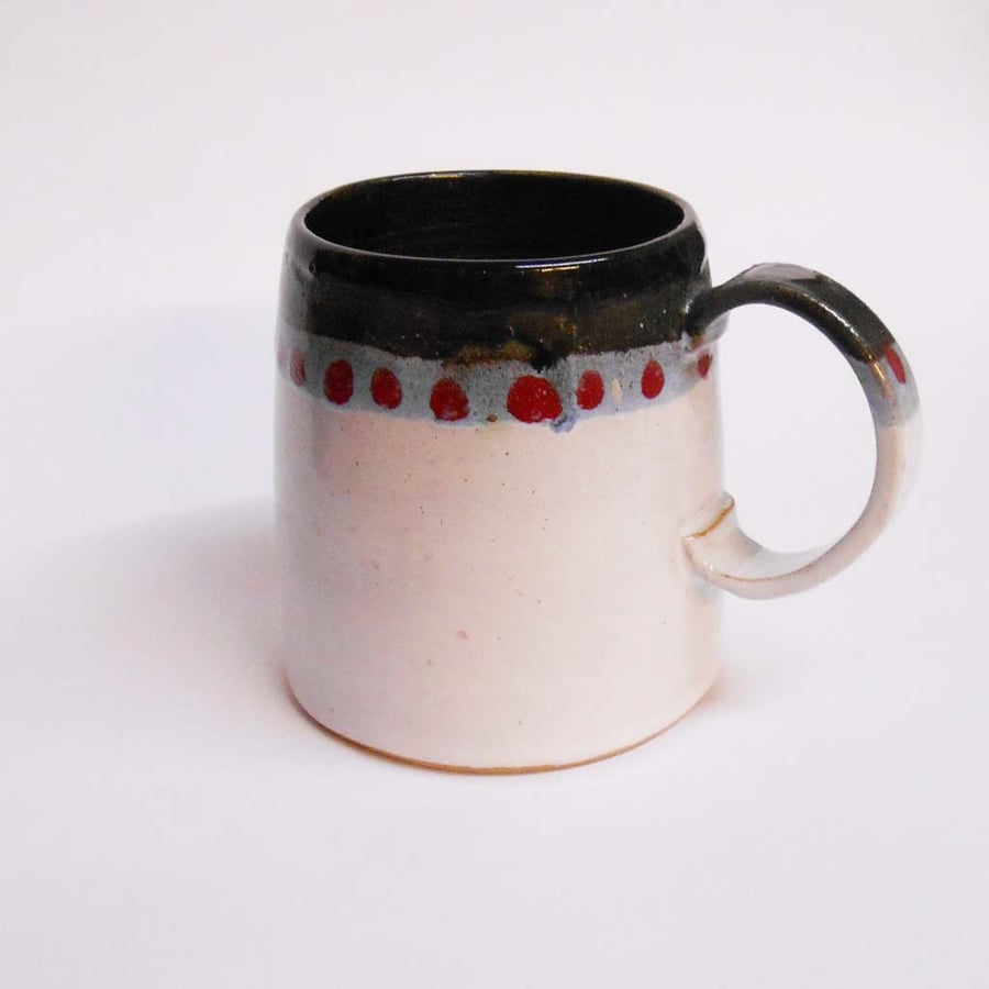 Mug, Black white with red dots.