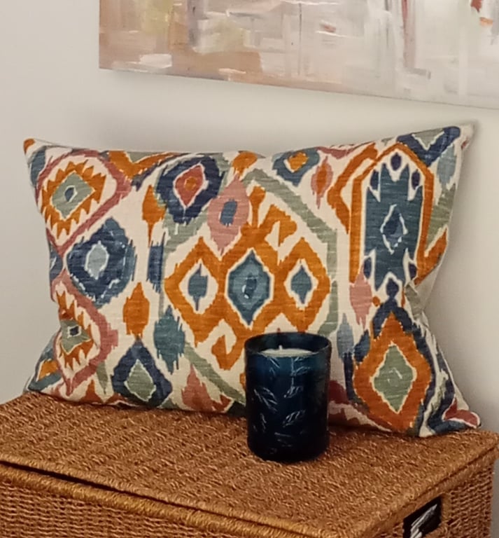 Linen blend, John Lewis, Maya Ikat Fabric cushion cover 23" x 16"