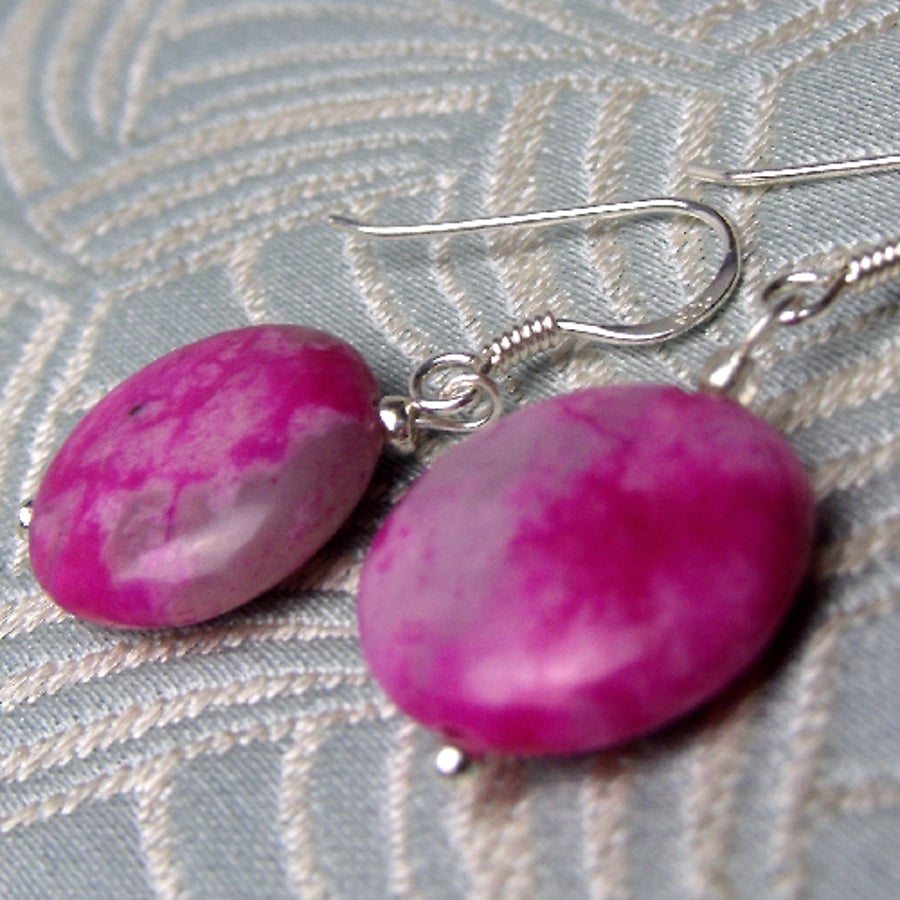 Handmade pink bead earrings, pink semi-precious beaded earrings FE3