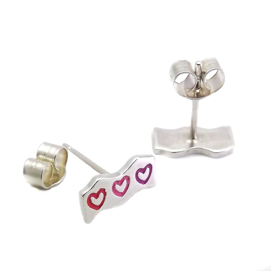 Wave Heart Stud Earrings, Silver Love Jewellery, Handmade Gift for Her