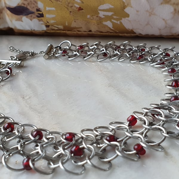 chainmail choker necklace Dragon Blood Droplet - Folksy