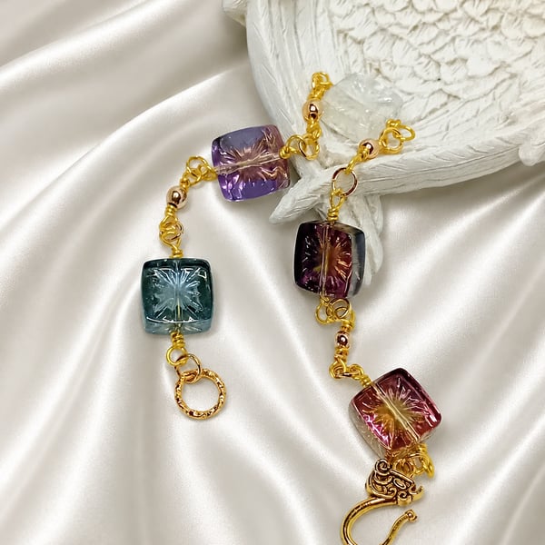 Hand Carved Starburst Glass Bracelet