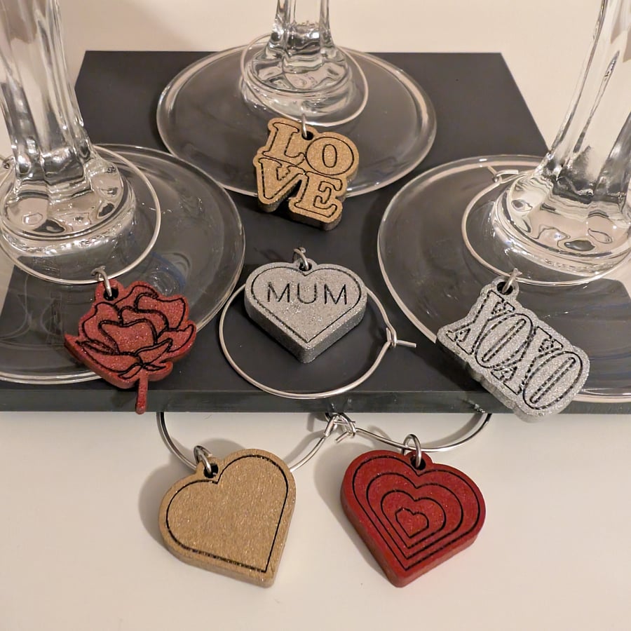 Mum Glass Charms to keep track of your beverage - set of 6