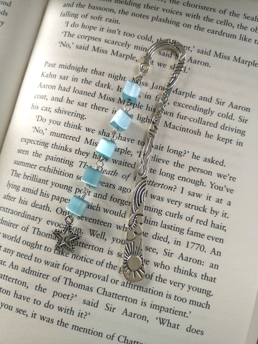 Star bookmark with blue cube beads