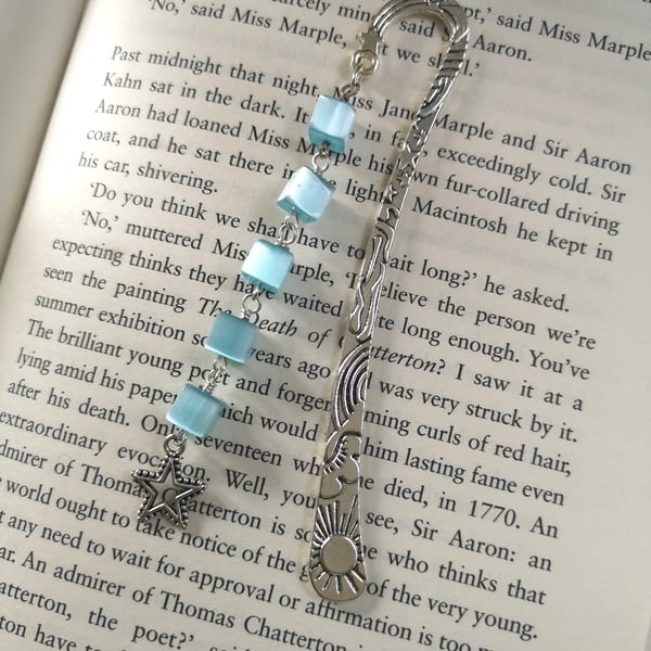 Star bookmark with blue cube beads