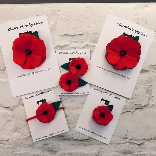 Poppy brooch, poppy pin, poppy hair clip, poppy bobble, red poppy to remember