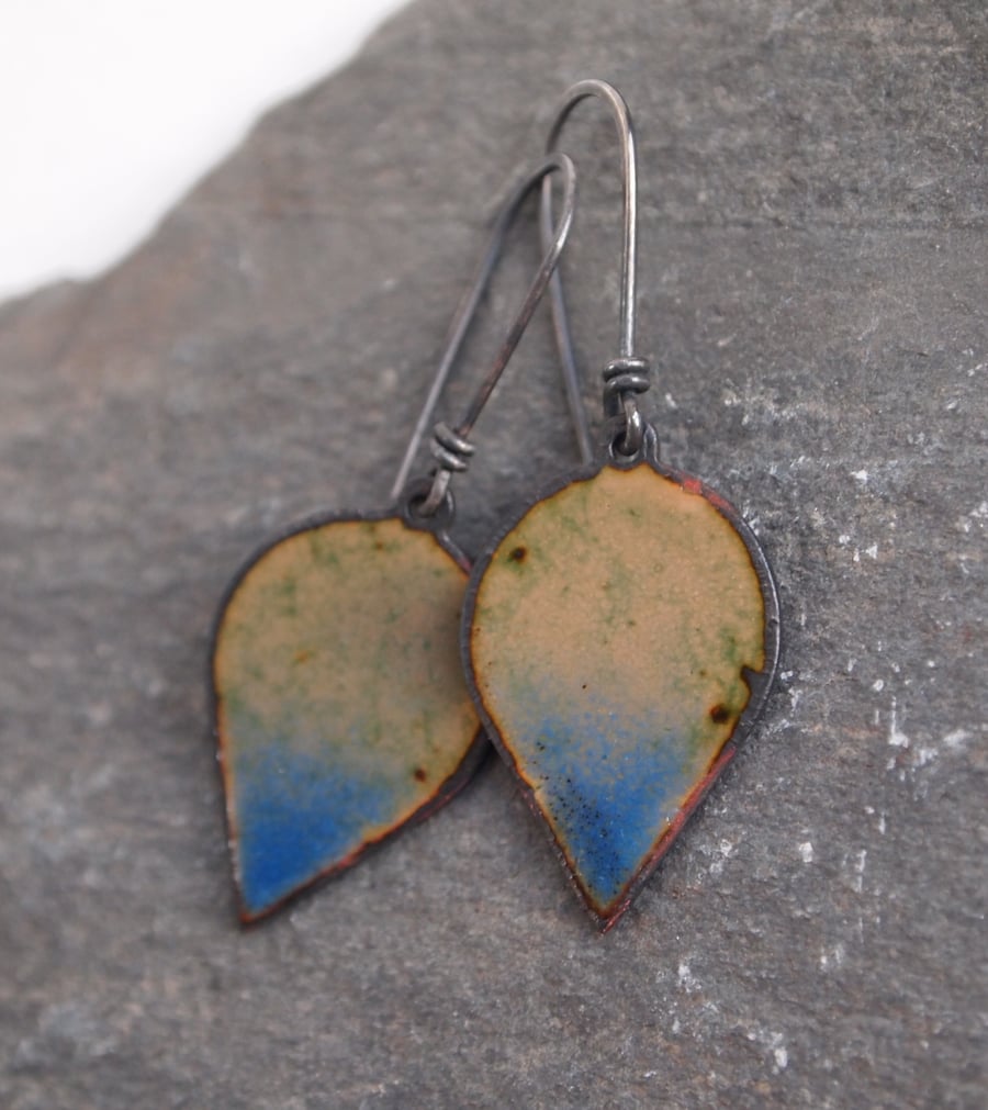 Earrings, enamel, sterling silver and copper
