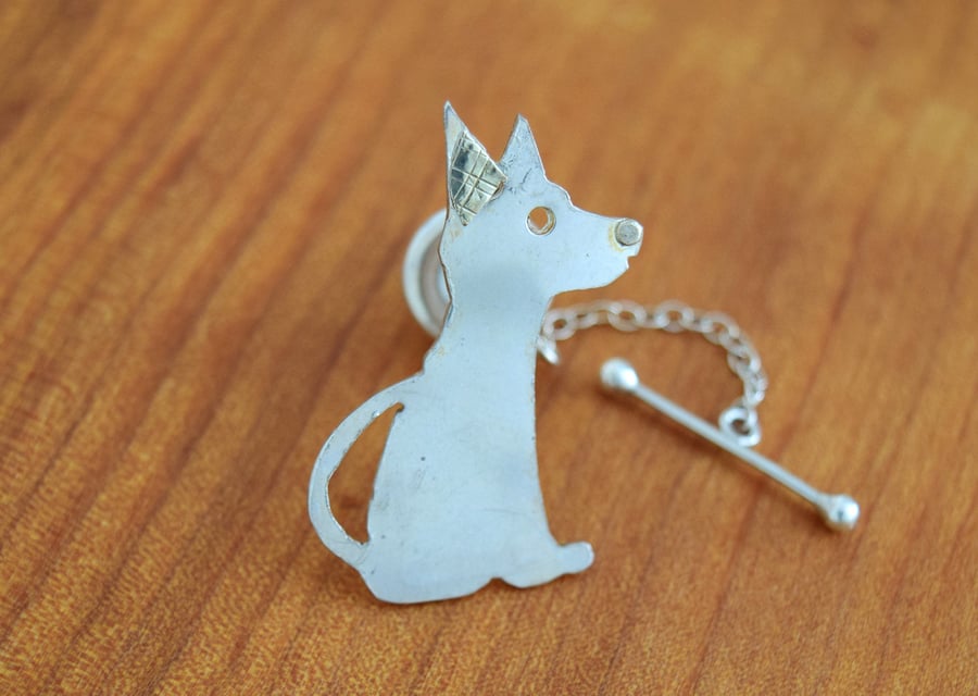 Cute Dog Collar Button in Sterling Silver and Gold 