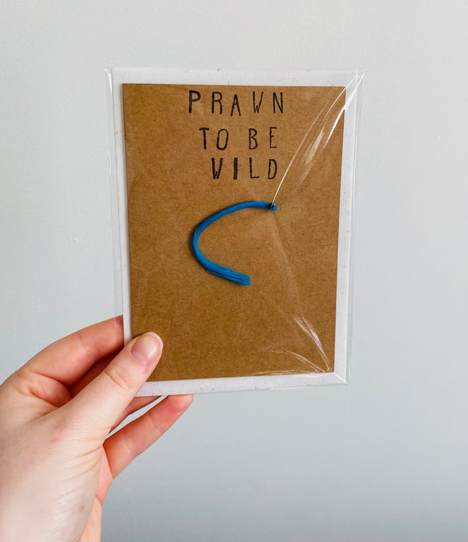 Beach Waste Greetings Card A6 - Prawn To Be Wild