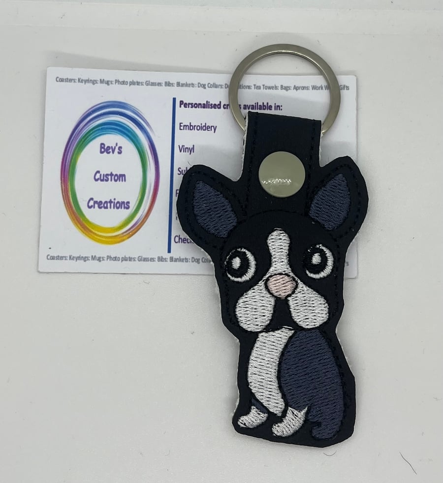 Embroidered Boston Terrier Keyring