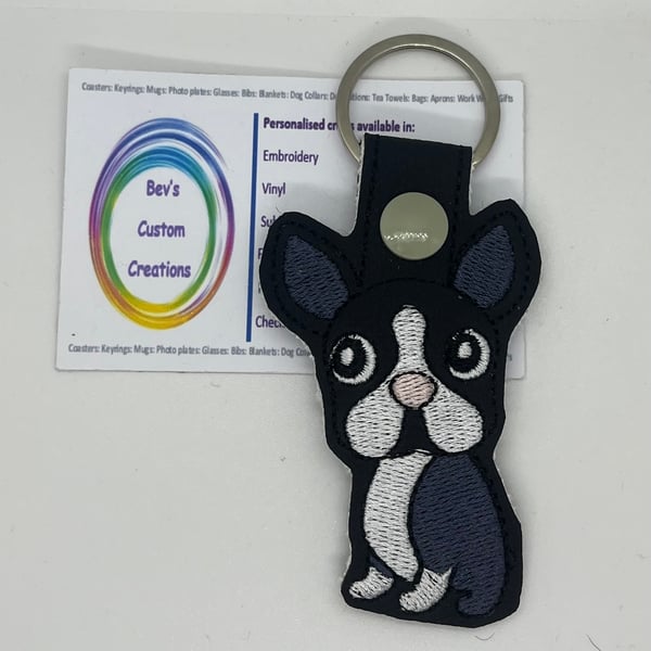 Embroidered Boston Terrier Keyring