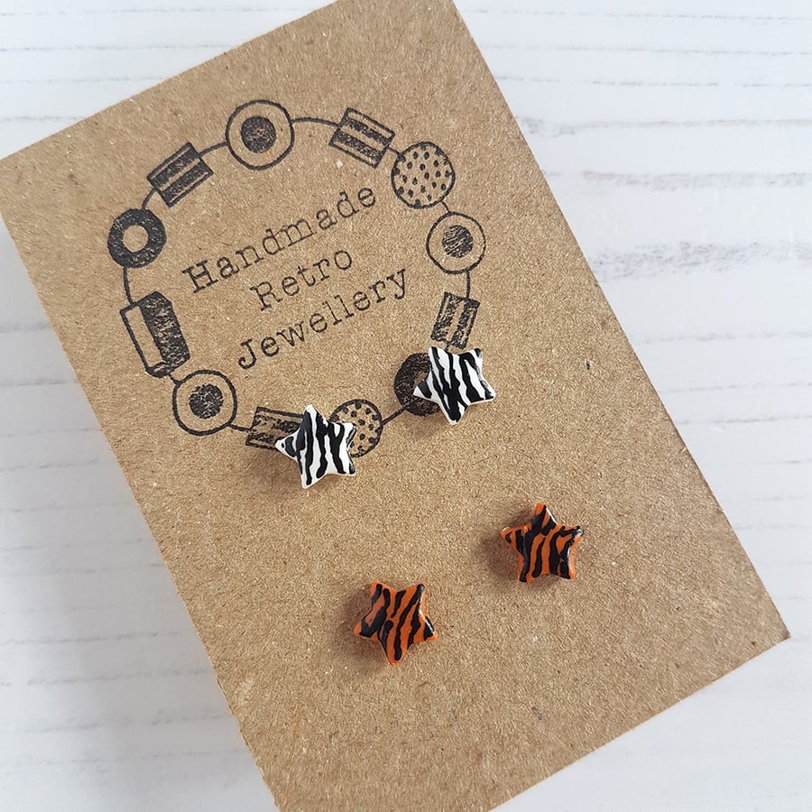 Micro size animal print stud earrings, choose style and colour