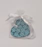 Teal clay heart hanging decoration embossed with flowers - Image 6