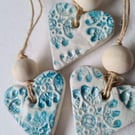 Mini heart clay hanging decorations blue gift tag set of three FREE DELIVERY
