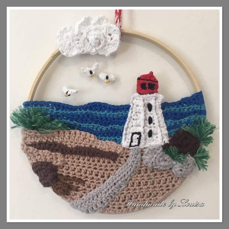 A lighthouse, crocheted art
