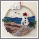 A lighthouse, crocheted art