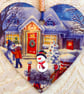 Christmas Decoration Ornament: Decoupaged Wooden Heart 15cm (6") Outdoor Scene - Image 2