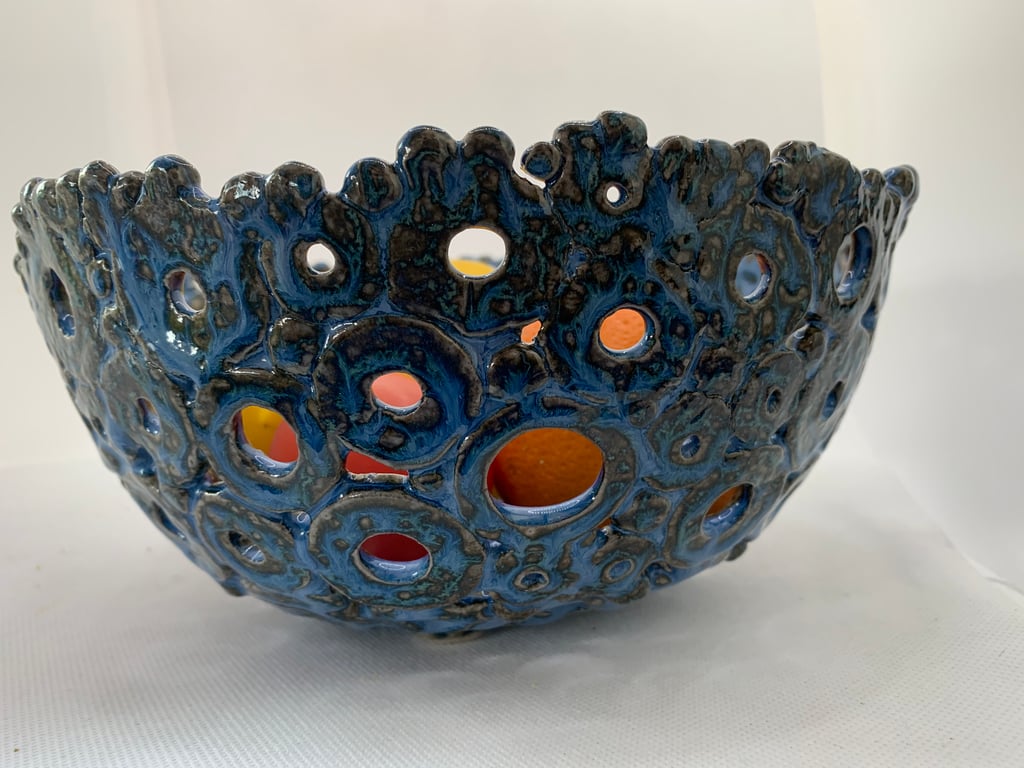 Handmade larger fruit  bowl pieced from individual clay rings