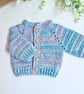 Newborn Crochet Baby Cardigan – Variegated Turquoise  - Image 7