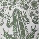 Floral frog linoprint A4