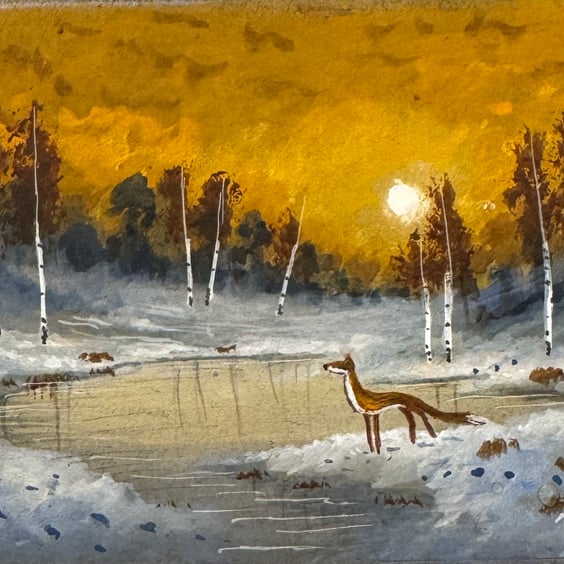 Original Aceo Painting ‘ RedFox  ‘ by Stephen Allen 