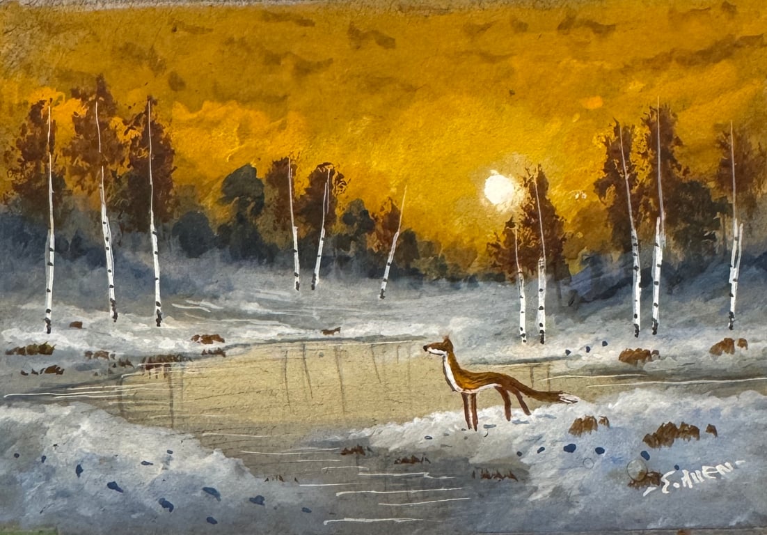 Original Aceo Painting ‘ RedFox  ‘ by Stephen Allen 
