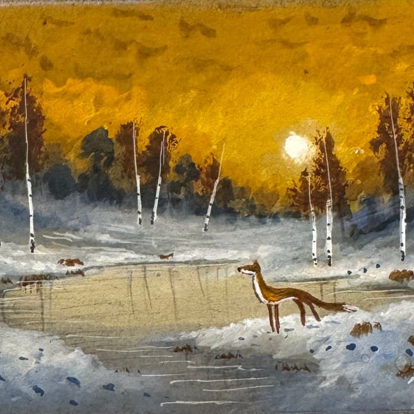 Original Aceo Painting ‘ RedFox  ‘ by Stephen Allen 