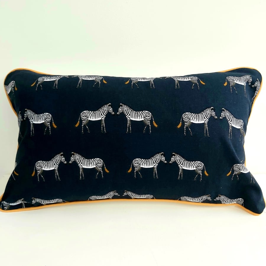 Sophie Allport Zebra  Cushion  with Mustard  Piping