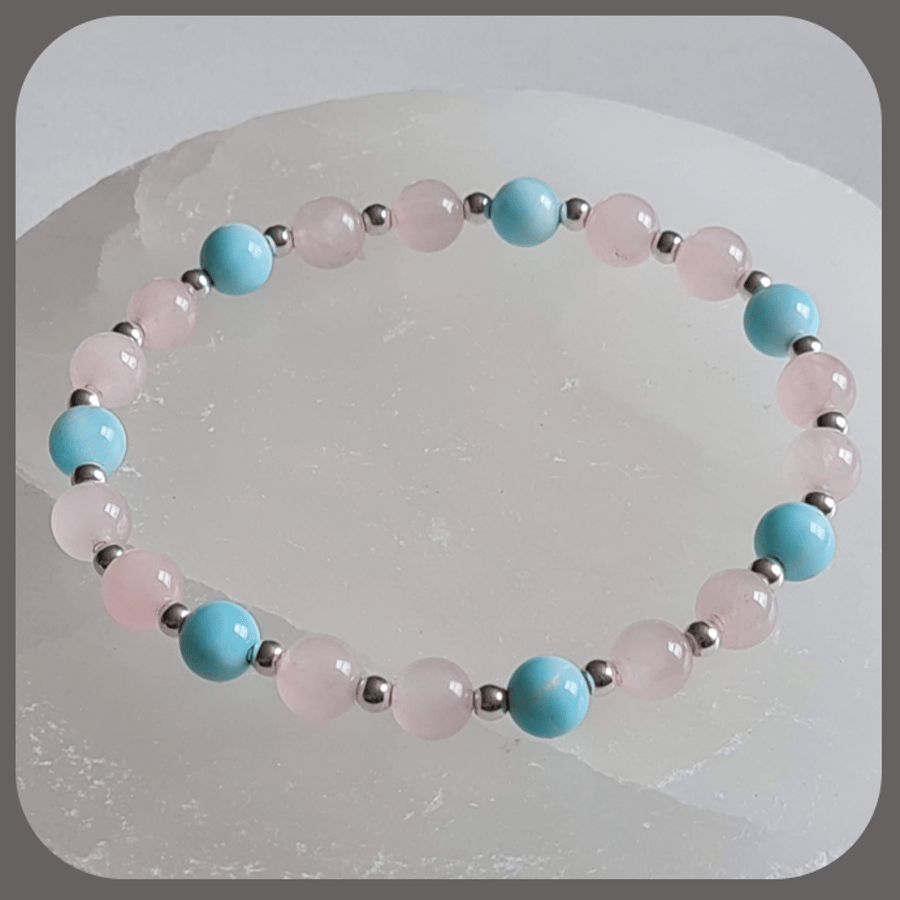 Larimar and Rose Quartz Sterling Silver bracelet