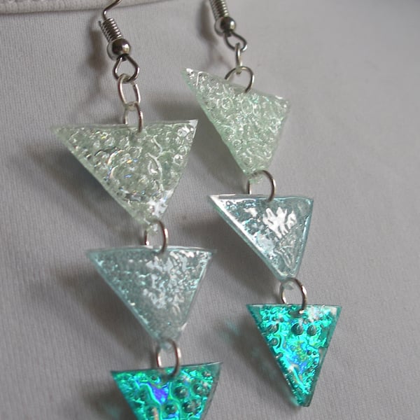 Three triangular piece drop earrings.
