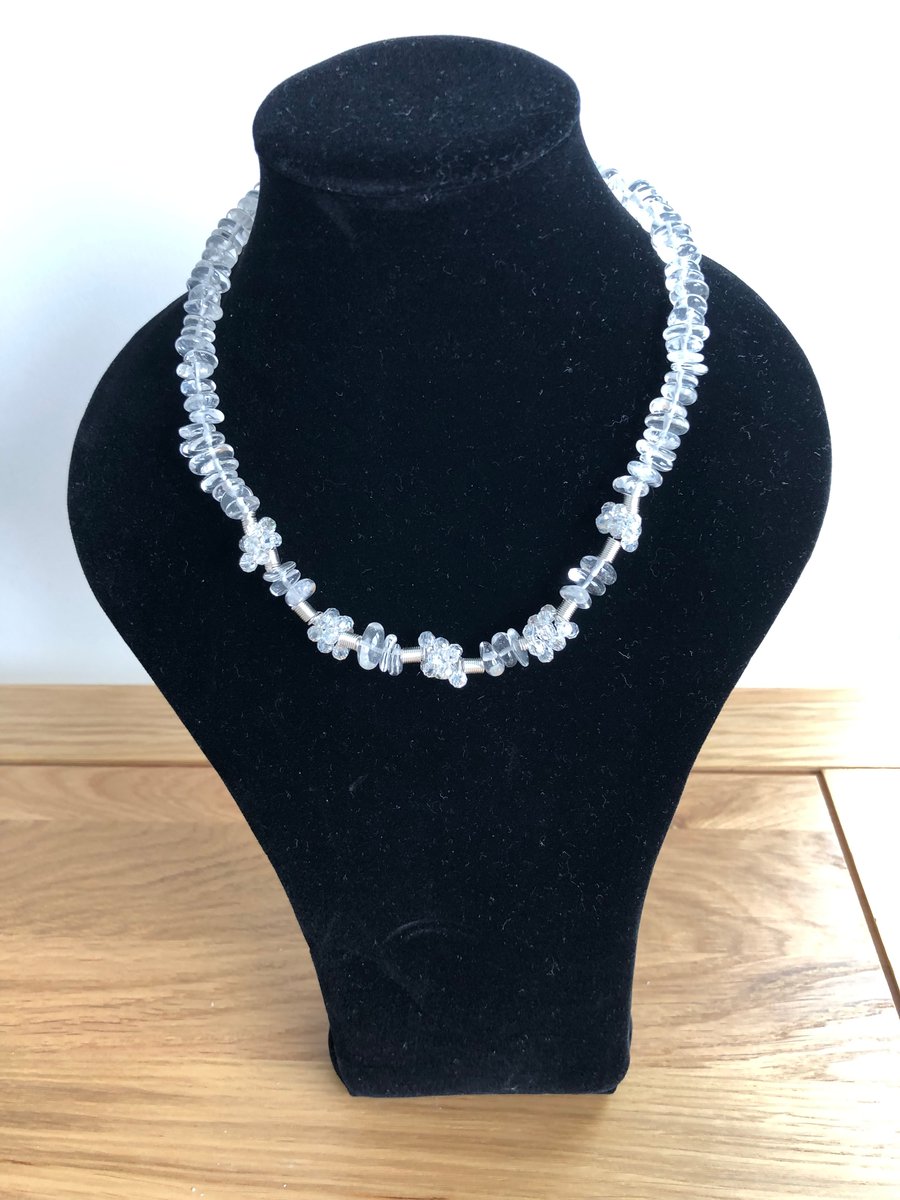 Quartz, Crystal and Wire Bead 17” Necklace