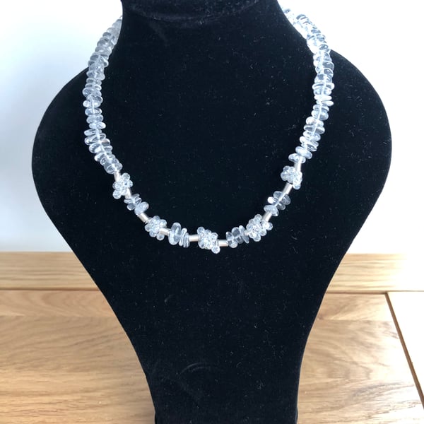 Quartz, Crystal and Wire Bead 17” Necklace