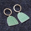 Green and silver stud dangle earrings