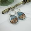 Earrings, Sterling Silver and Resin Art. Blue with Copper Accents