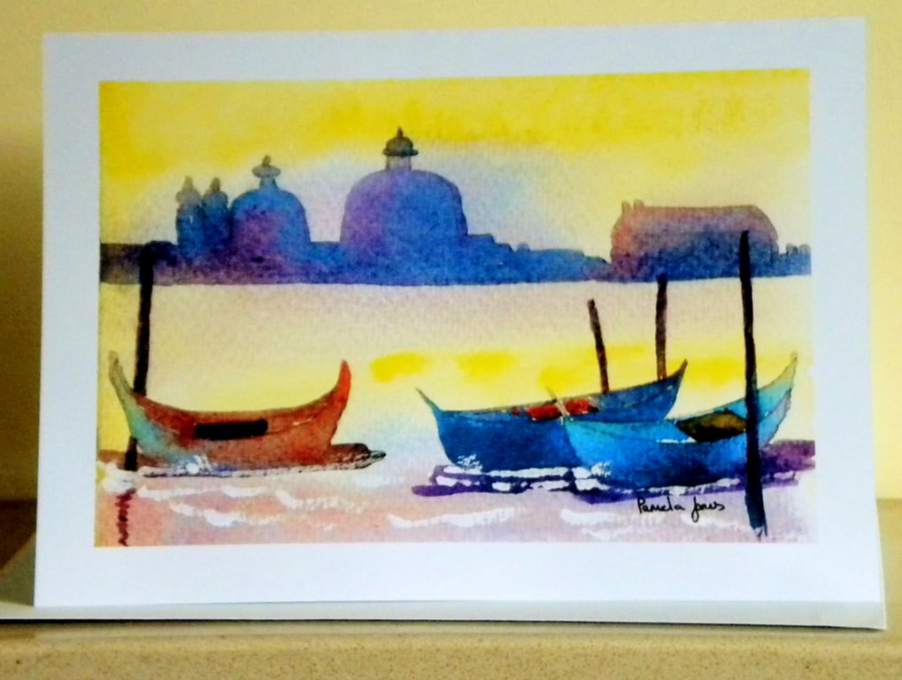 Art Greetings Card, Gondolas, Venice, A5, Blank inside for your own message