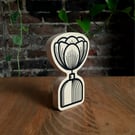 Neon Pink Peony Love You Flower Ornament Handmade Wooden  