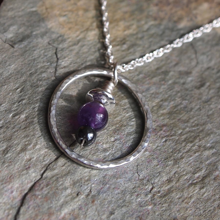 silver necklace with amethyst