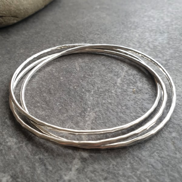 Sterling Silver Bangle Set, Interlocking Russian Wedding Ring Bangle