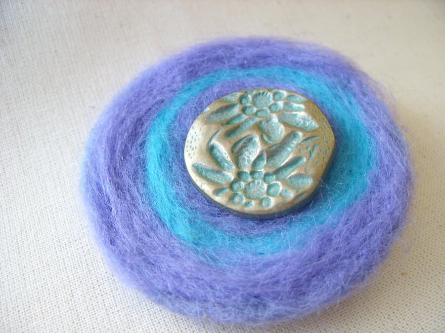 Blue & Lilac Felted Button Corsage