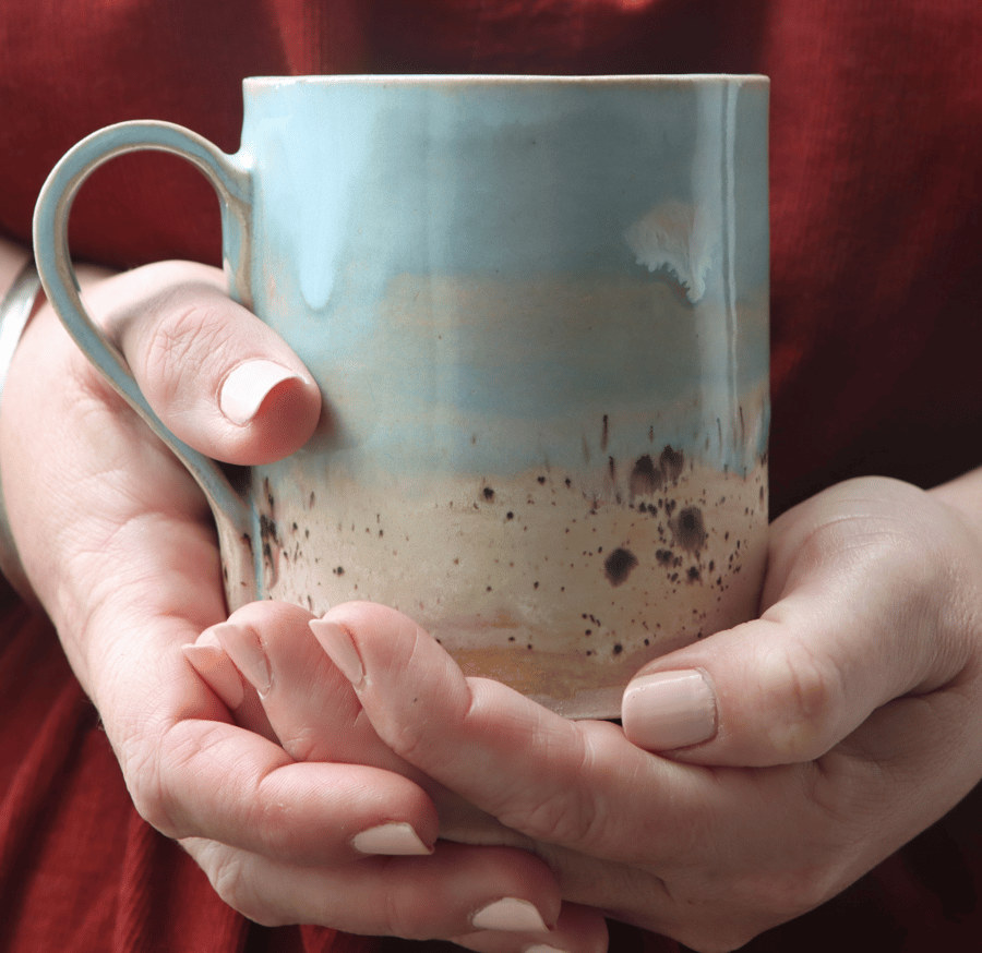 Handmade Coastal Ceramic Mug - 'Cornish Mizzle Mug' - Stoneware Landscape Potter